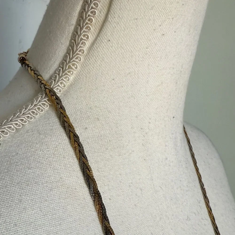 Vintage Tri-Colored Braided Herring Bone Chain Necklace